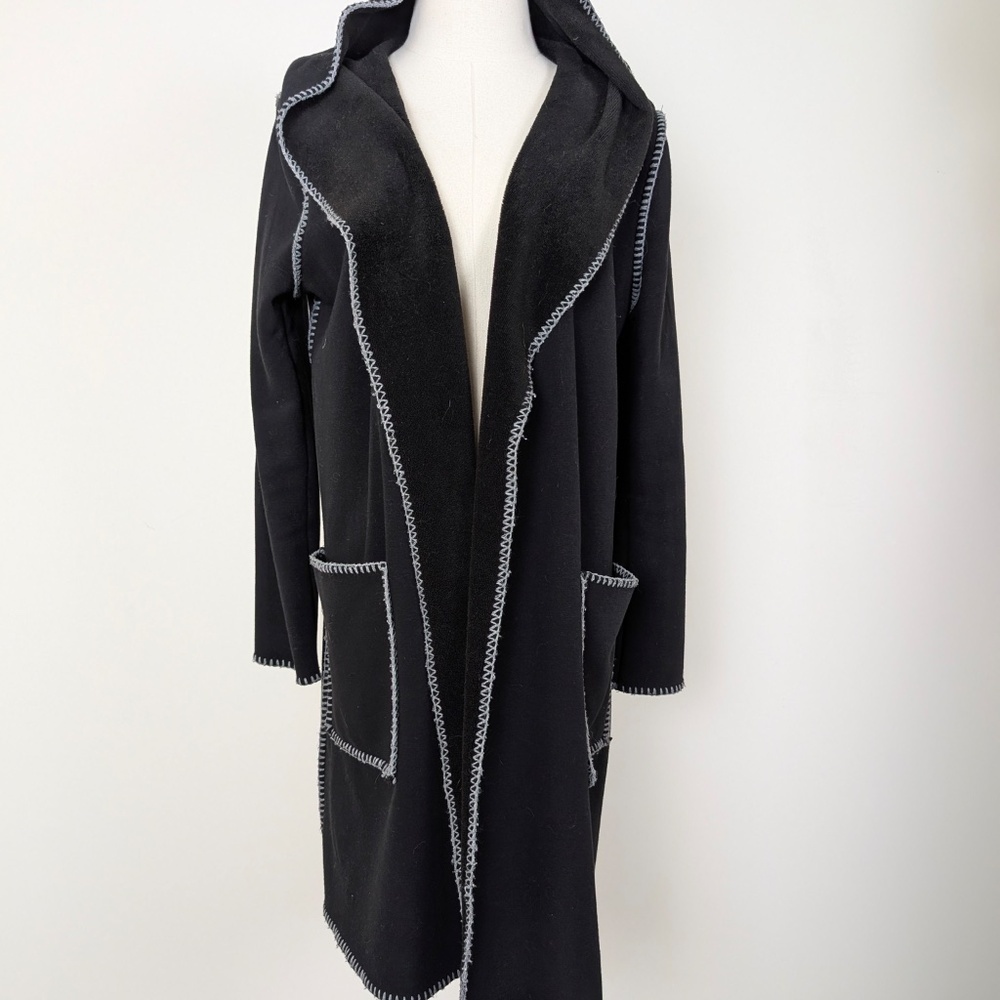 Rain Long Cardigan Contrast Stitching Whipstitch Blanket Stitch Coatigan Hood